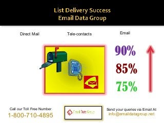 Call our Toll Free Number 
1-800-710-4895 
Email 
90% 
Send your queries via Email At 
info@emaildatagroup.net 
Direct Mai...