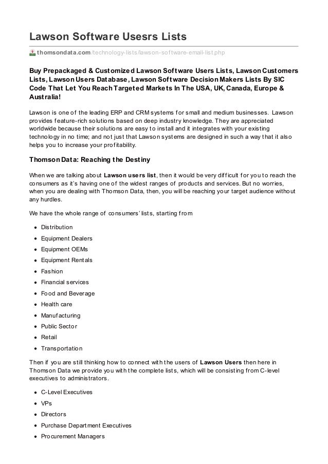 lawson software usesrs lists thomsondatacomtechnology listslawson sof tware