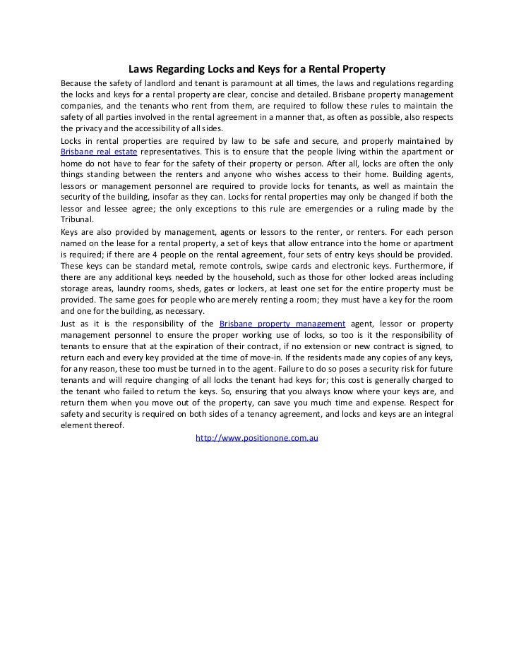 Laws Regarding Locks and Keys for a Rental Property