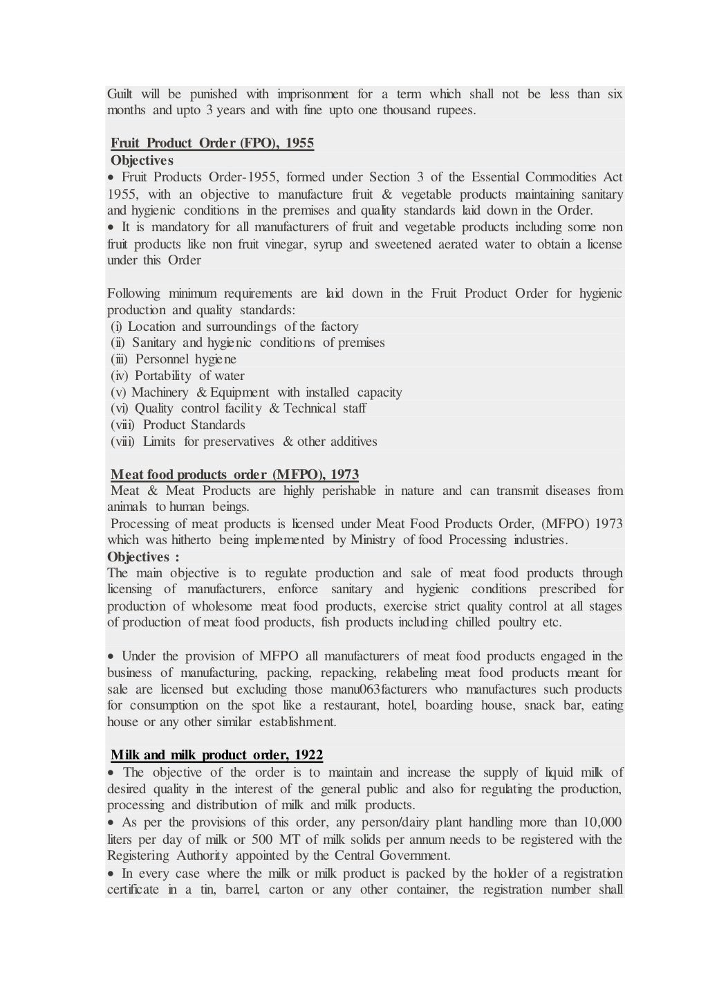 Laws & regulations related to food industries