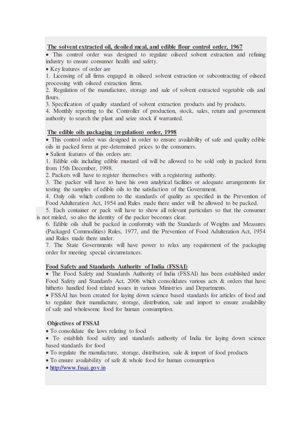 Laws & regulations related to food industries