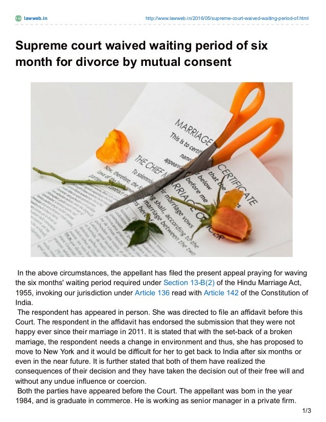 Lawweb.in supreme court waived waiting period of six month for divorc…