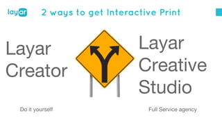 2 ways to get Interactive Print
Layar
Creator
Layar
Creative
Studio
Do it yourself Full Service agency
 