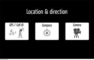 Location & direction
                          GPS / Cell-ID          Compass         Camera




dinsdag 12 januari 2010
 