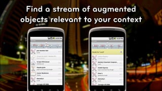 Find a stream of augmented
objects relevant to your context




                                   © 2010, Layar B.V.
 