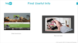 © 2013, Layar B.V. STRICTLY Confidential and Proprietary
Find Useful Info
Deals around you
Bars and cafes
 
