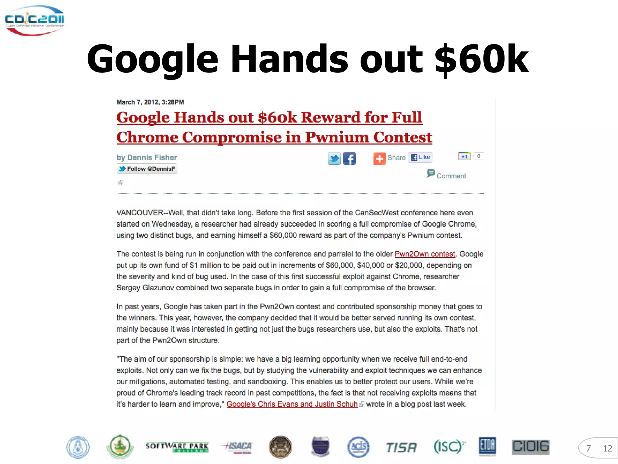 Google Hands out $60k




                        7   12
 