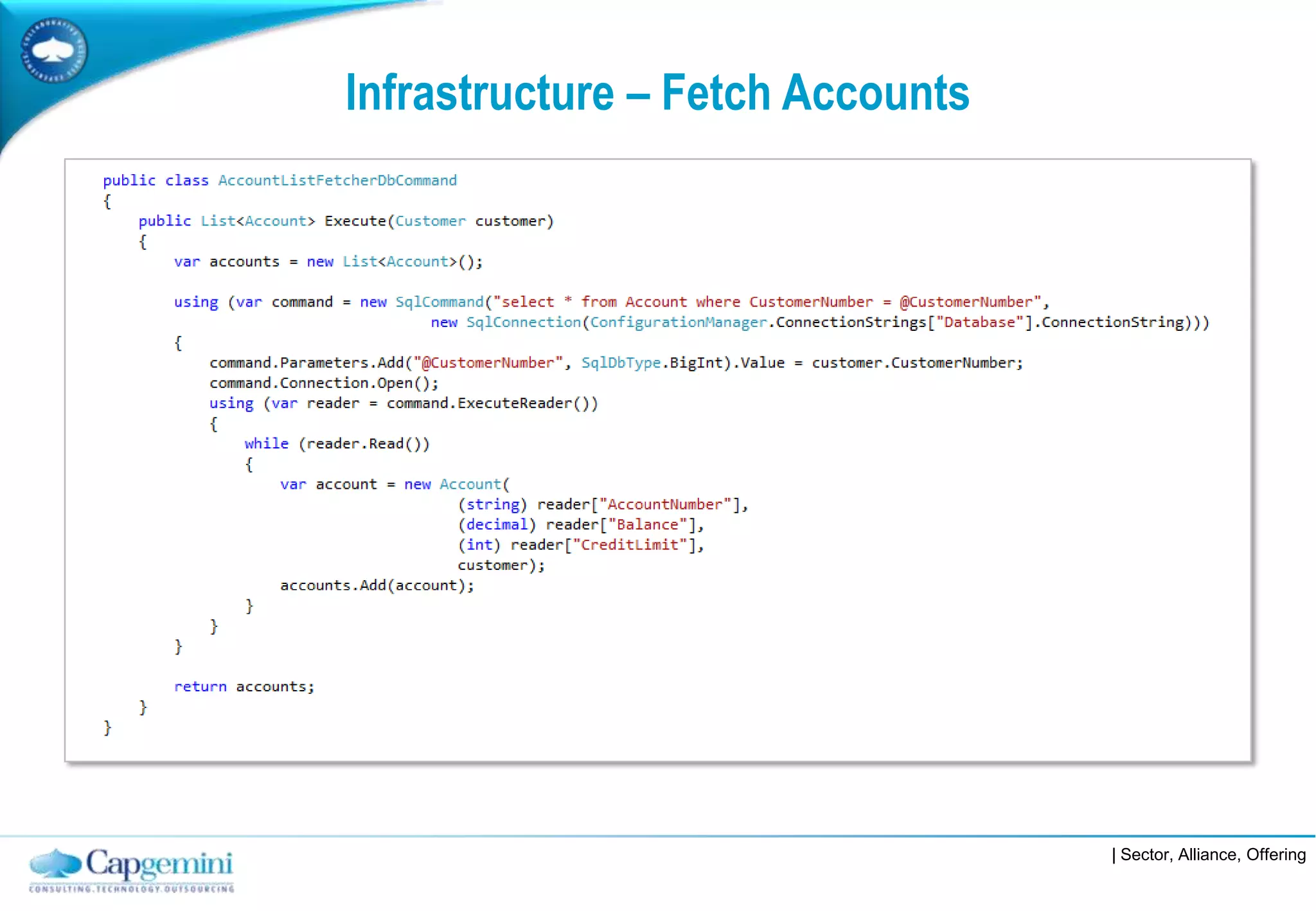 Infrastructure – Fetch Accounts




                                  | Sector, Alliance, Offering
 