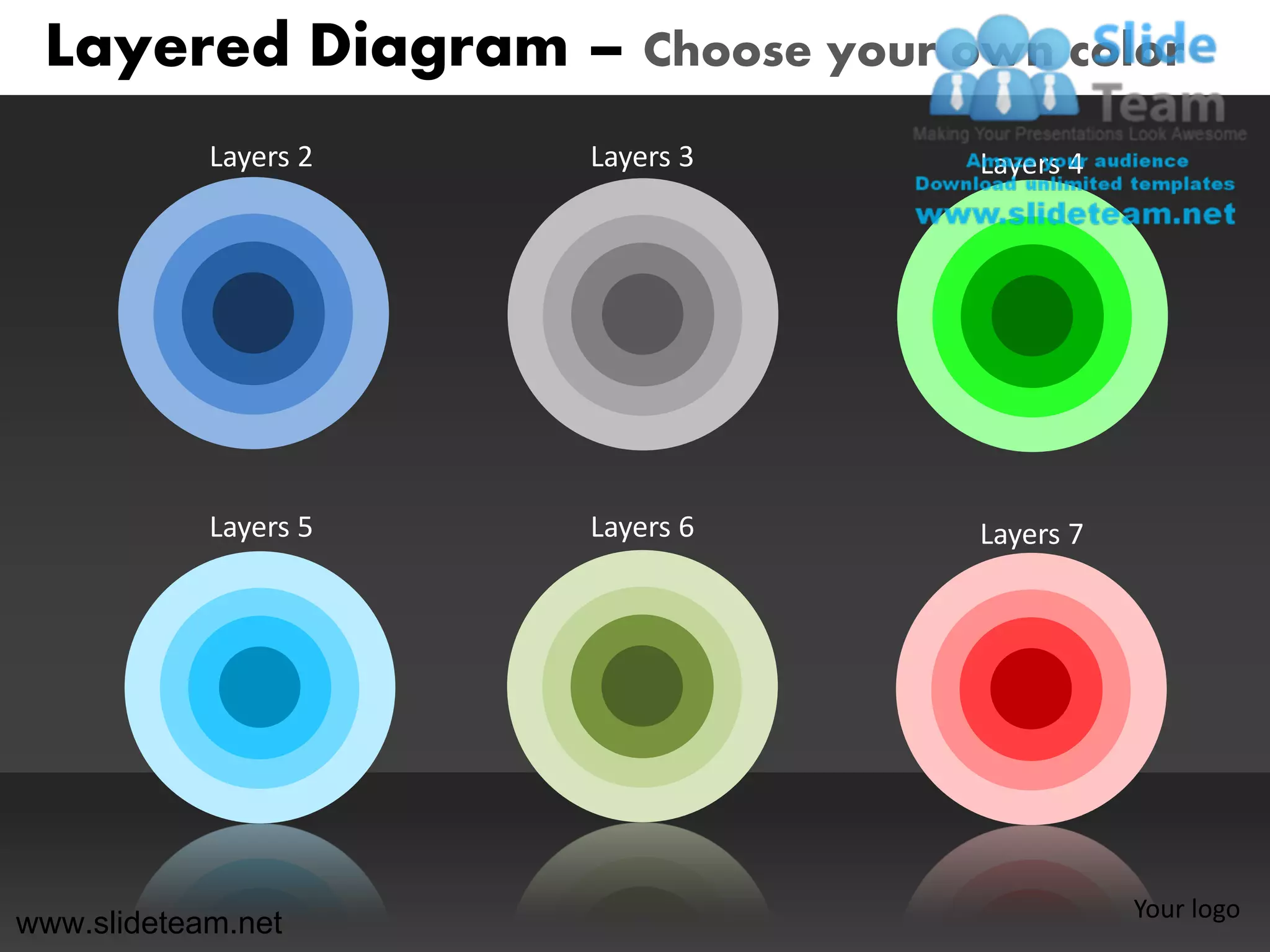 Layered Diagram – Choose your own color
            Layers 2   Layers 3   Layers 4




            Layers 5   Layers 6   Layers 7




                                             Your logo
www.slideteam.net
 