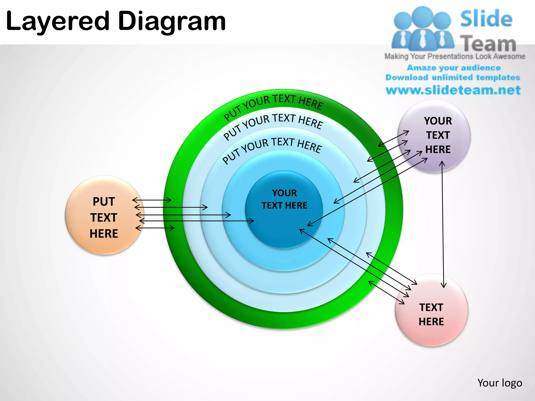 Layered Diagram


                              YOUR
                              TEXT
                              HERE


                    YOUR
     PUT          TEXT HERE
     TEXT
     HERE




                              TEXT
                              HERE




                                     Your logo
 