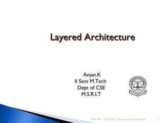 05/01/09 MCSE201 : Communication Network 1
Layered Architecture
Layered Architecture
Anjan.K
II Sem M.Tech
Dept of CSE
M.S.R.I.T
1
 