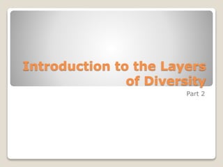 Introduction to the Layers
of Diversity
Part 2
 
