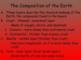 Layers of the Earth Notes (Crust, Mantle | PPT
