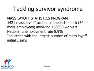 Page 42Career motivation 2 of 2SURVIVORS OF LAYOFFSIdentification with layoff victimsPerceived justice of the layoffPerceived planningContinuance commitmentTrust in managementJob insecurityAffective commitmentNegative mood
