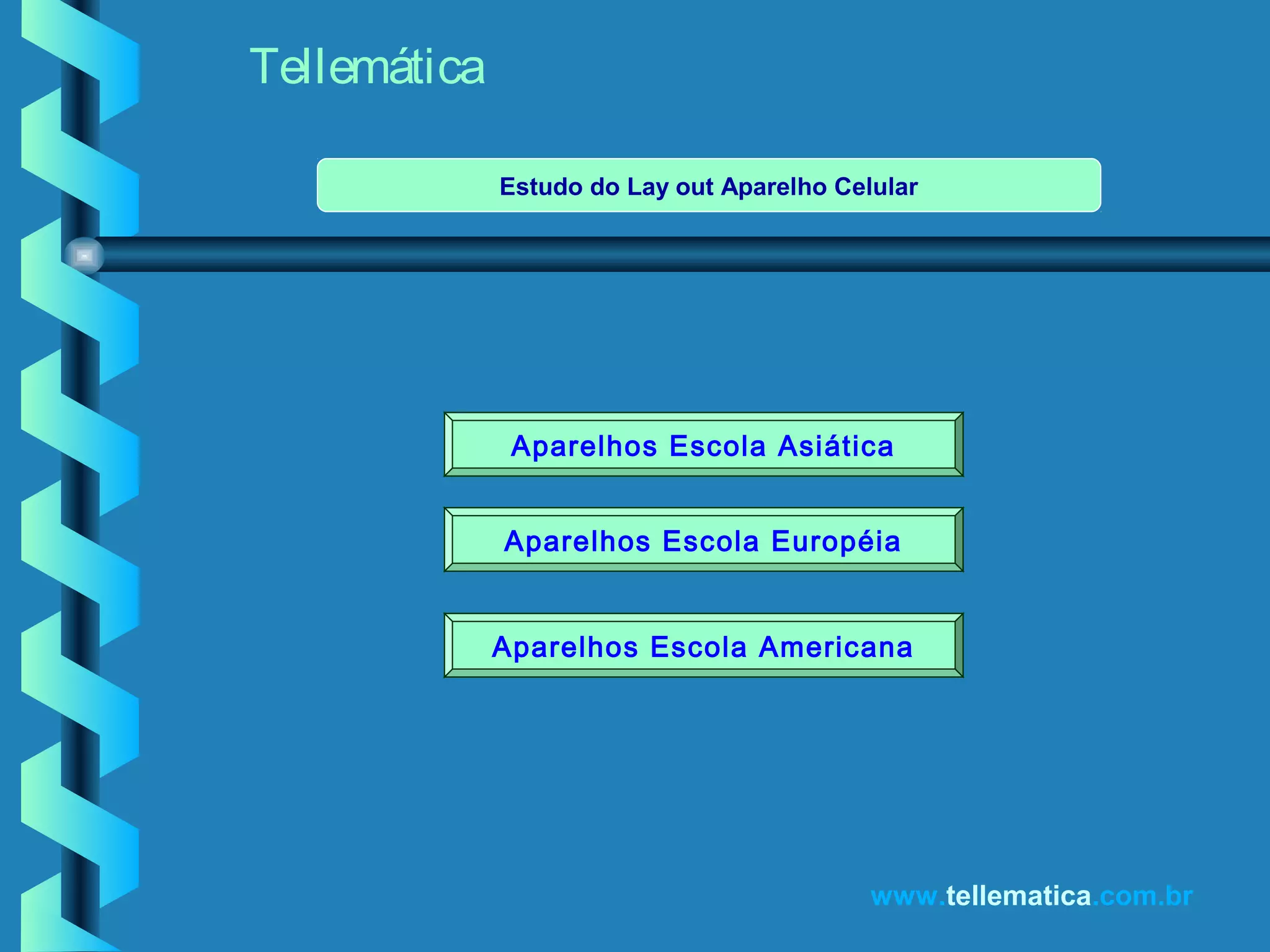 Tellemática
Estudo do Lay out Aparelho Celular
www.tellematica.com.br
Aparelhos Escola Européia
Aparelhos Escola Americana
Aparelhos Escola Asiática
 