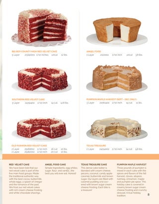 “A multitude of small delights constitute happiness.”

| Charles Baudelaire

NEW YORK CHEESECAKE
2800024	
2/12 count	 uncut	

FLORIDA KEY LIME
28600024	 2/12 count	

INDIVIDUAL
serving desserts
pet i te e le ganc e
12 lbs.

Real Vermont cream cheese, whole eggs, sour cream,
whole milk, granulated sugar and vanilla poured into a
delicious graham cracker crust. Serving suggestion: Cut
in half and serve on their sides with two sauces.

uncut	

12 lbs.

Ingredients make our key lime pie! Fresh Florida key
lime juice, condensed milk and egg yolks poured into
our crunchy graham cracker crust. Smooth, tangy and
crunchy. Serving suggestion: Serve with grilled mango.

CHOCOLATE INDULGENCE
28000024	 2/12 count	 uncut	

12 lbs.

Two chocolate layers made with rich cocoa and filled
with scratch made hot chocolate pudding, covered in
deep rich chocolate fudge.

HOT CHOCOLATE KILLER LAVA CAKE
28110024	
2/12 count 	
uncut	

12 lbs.

Bittersweet chocolate, grade A butter, whole eggs,
all purpose flour, and sugar; basic real ingredients.
Our Hot Chocolate Killer Lava Cake is 100% lava
thru and thru. (must be heated).
Serving suggestions:
1. Infuse with tequila and serve hot
	 with cinnamon sugar chips.
2. Serve in a wine goblet and
	 cover with assorted fruit purees.
3. Plate with grilled fresh peaches
	 and whipped cream.

17

18

 