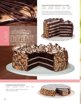 Pies, Tarts & Crumbles
MILE HIGH APPLE CRUMBLE 10"
24041202	
2/10 inch	
12 cut	
24041402	
2/10 inch	
14 cut	

12 lbs.
12 lbs.

Crisp apples, golden raisins, crunchy walnuts, cinnamon
and sugar poured into our hand-rolled shortbread cookie
crust all covered in a crunchy buttery streusel.

D
AWAR G
INNINR
W VO
FLA

MILE HIGH VERRY BERRY CRUMBLE 10"
24421202	
2/10 inch	
12 cut	
15 lbs.
24421402	
2/10 inch	
14 cut	
15 lbs.
Fresh blackberries, blueberries, raspberries, strawberries,
cherries and cranberries all baked in a hand-rolled
shortbread cookie crust then covered in buttery streusel.

"The only way to do
great work is to love
what you do."―
— Steve Jobs ~ Apple
FLORIDA KEY LIME PIE 12" DEEP DISH
26000004	
4/12 inch	
uncut	
16 lbs.
Real ingredients make our Key Lime Pie! Fresh Florida
Key Lime Juice, condensed milk and egg yolks poured
into our crunchy graham cracker crust. Smooth, tangy
and crunchy. Serve with grilled mango.

CHOCOLATE MACADAMIA NUT TART
24180002	
2/10 inch	
uncut	

27

8 lbs.

Our Deep Dish Chocolate Macadamia Nut Tart is a hidden treasure. Whole
macadamia nuts, chunks of semi-sweet chocolate chips, and a rich creamy
filling all covered in caramel white chocolate ganache. Truly exceptional!

28

 