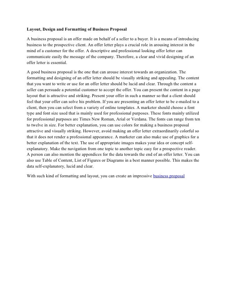 layout design and formatting of business proposal