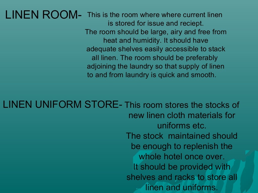 Layout of housekeeping dept. with explanation