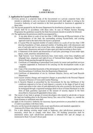 PART-A
LAYOUT RULES
3. Application for Layout Permission:
(1) Every person or a corporate body of the Government or a priv...