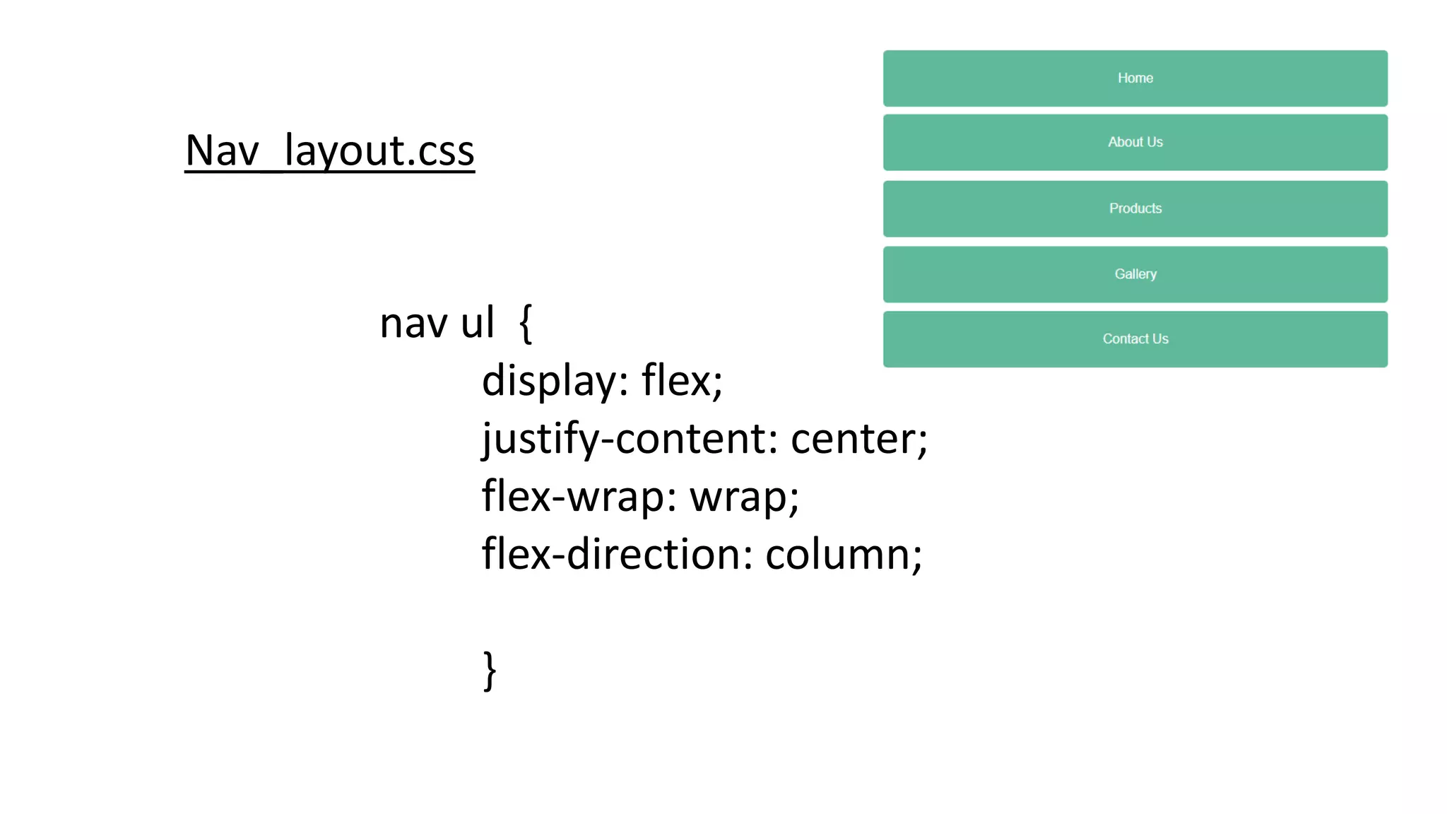 nav ul {
display: flex;
justify-content: center;
flex-wrap: wrap;
flex-direction: column;
}
Nav_layout.css
 