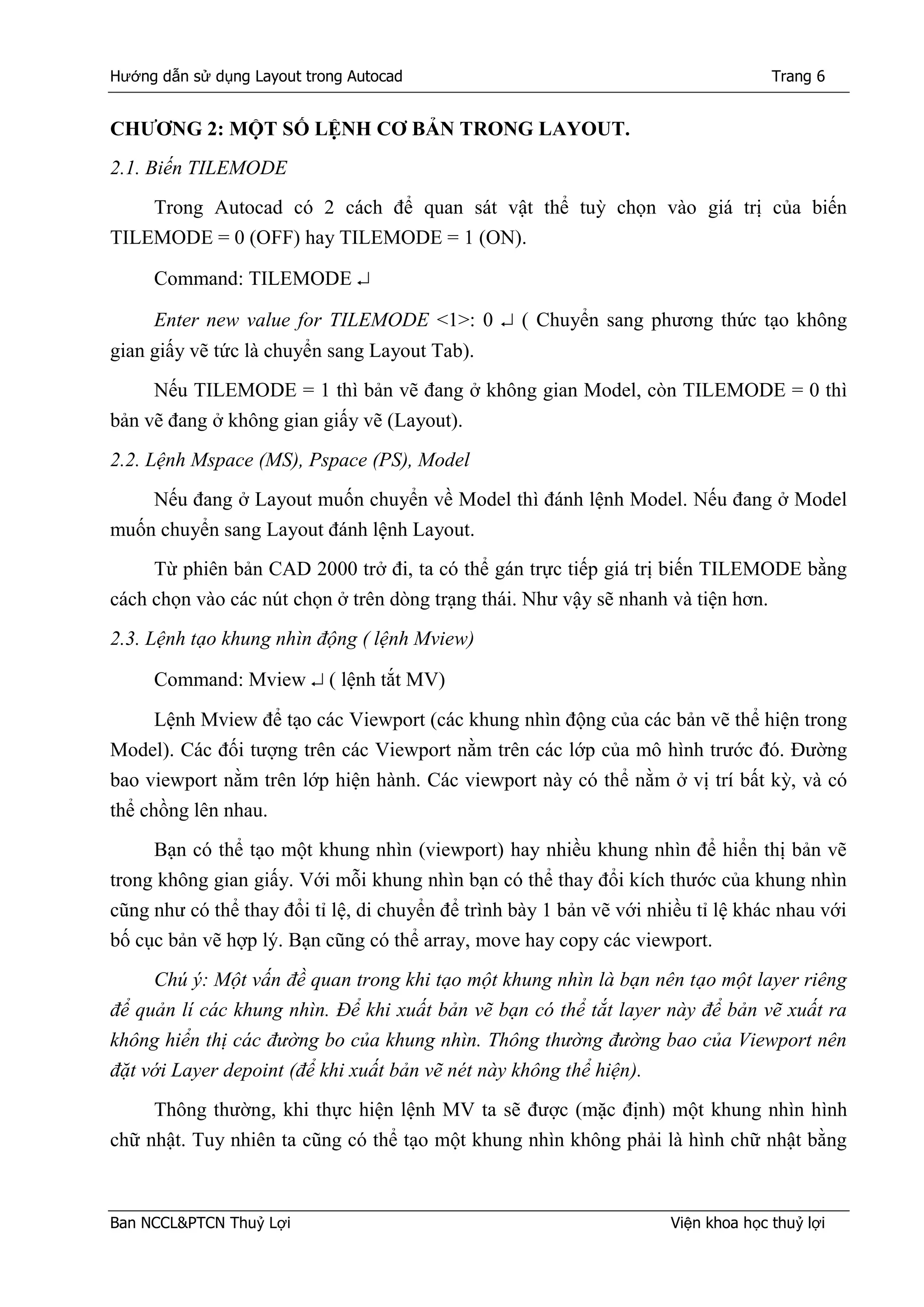 Hướng dẫn sử dụng Layout trong cad | PDF