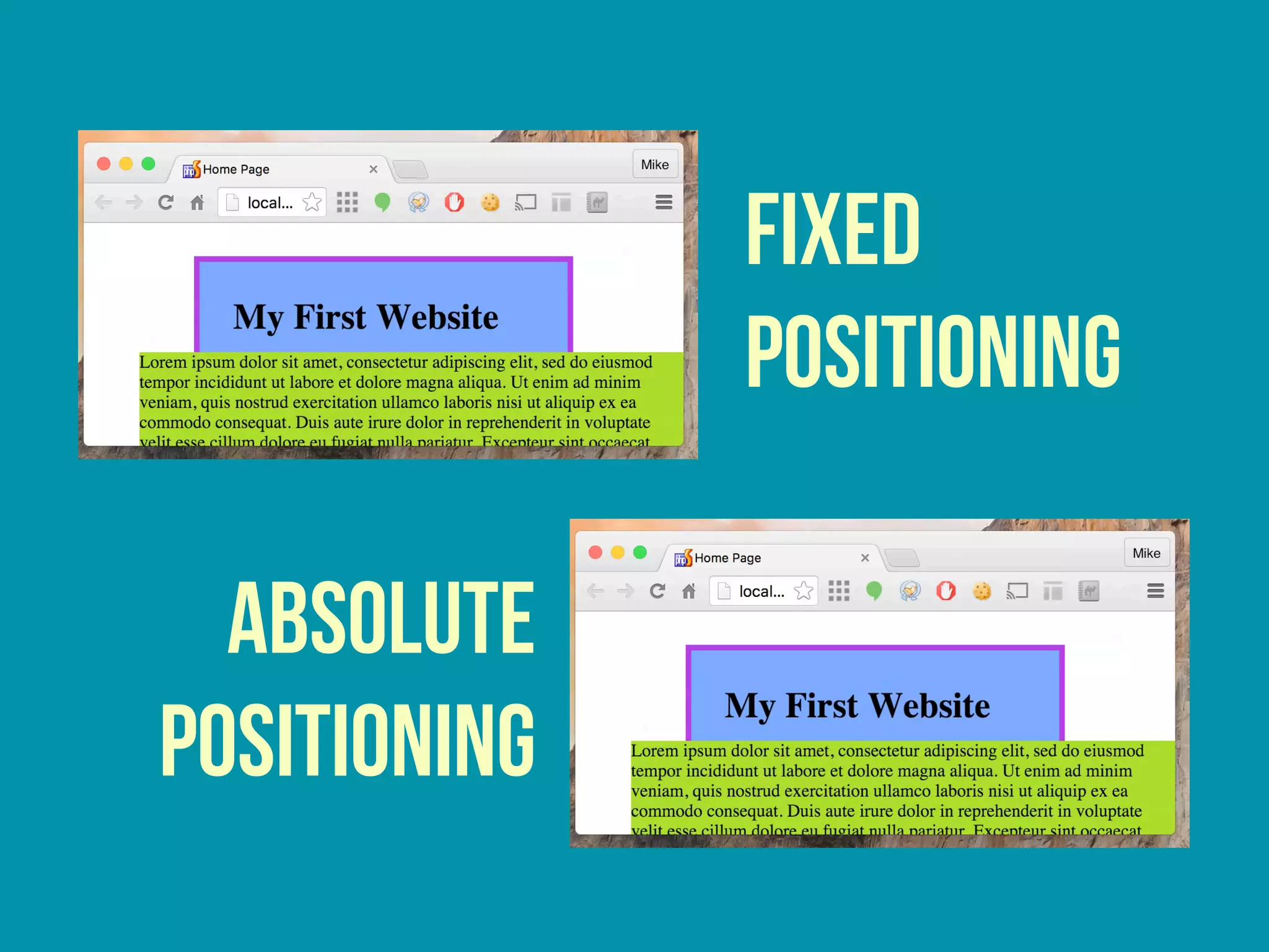 absolute
positioning
fixed
Positioning
 