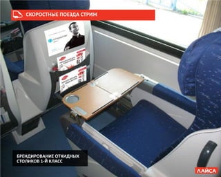 СКОРОСТНЫЕ ПОЕЗДА СТРИЖ
БРЕНДИРОВАНИЕ ОТКИДНЫХ
СТОЛИКОВ 1-Й КЛАСС
 