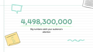 4,498,300,000
Big numbers catch your audience’s
attention
 