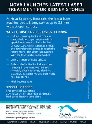 Nova Launches Latest Laser Treatment for Kidney Stones.