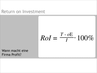 Return on Investment
Wann macht eine
Firma Profit?
 