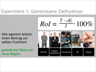 Experiment 1: Gemeinsame Zielfunktion
Alle Agenten leisten
einen Beitrag zur
selben Funktion!
geändertes Reservoir
neue Regeln
 