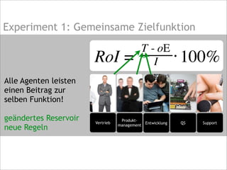 Experiment 1: Gemeinsame Zielfunktion
Alle Agenten leisten
einen Beitrag zur
selben Funktion!
geändertes Reservoir
neue Regeln
 
