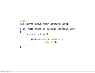 <?php
                use LazyRecordSchemaSchemaDeclare;

                class AddressSchema extends SchemaDeclare
      ...