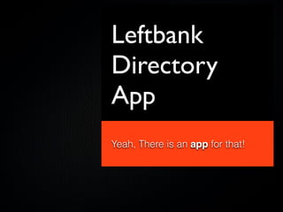 Leftbank
Directory
App
Yeah, There is an app for that!
 