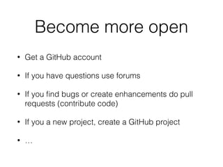 Why Google KML became
an open standard?
• “What OGC brings to the
table is…
• everyone has conﬁdence we
won’t take advantage of the
format or change it in a way
that will harm anyone...
• Governments like to say
they can publish to OGC KML
instead of Google KML “
Michael	Weiss-Malik,		
Google	KML	product	manager	
 
