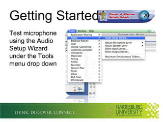 Getting Started
Test microphone
using the Audio
Setup Wizard
under the Tools
menu drop down
 