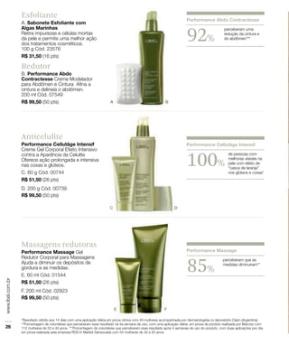 Anticelulite
100%
Massagens redutoras
85%
Redutor
Esfoliante
92%
 