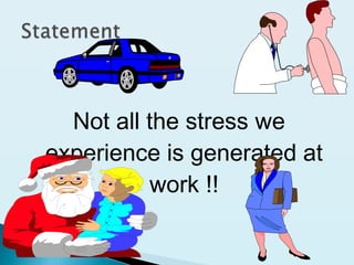 Not all the stress we
experience is generated at
work !!
 