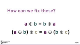 #EUds5
How can we fix these?
20
a ⊕ b = b ⊕ a
(a ⊕ b) ⊕ c = a ⊕ (b ⊕ c)
 