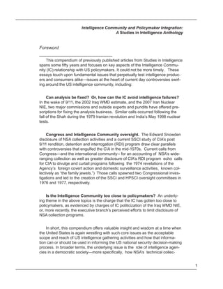 Ic and policymaker integration a studies in intelligence anthology | PDF