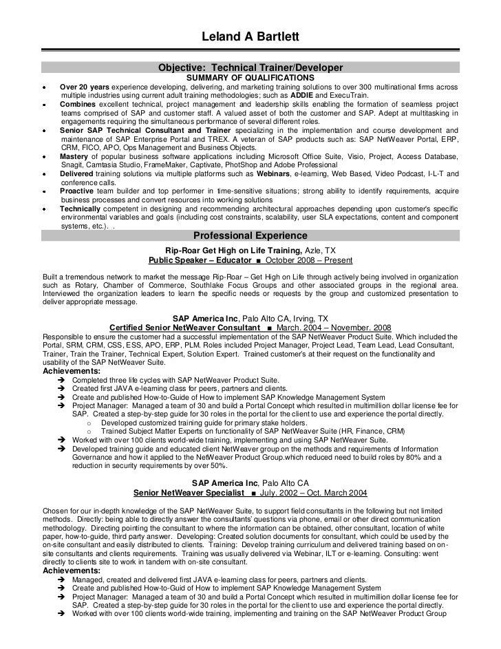 technical trainer resumes