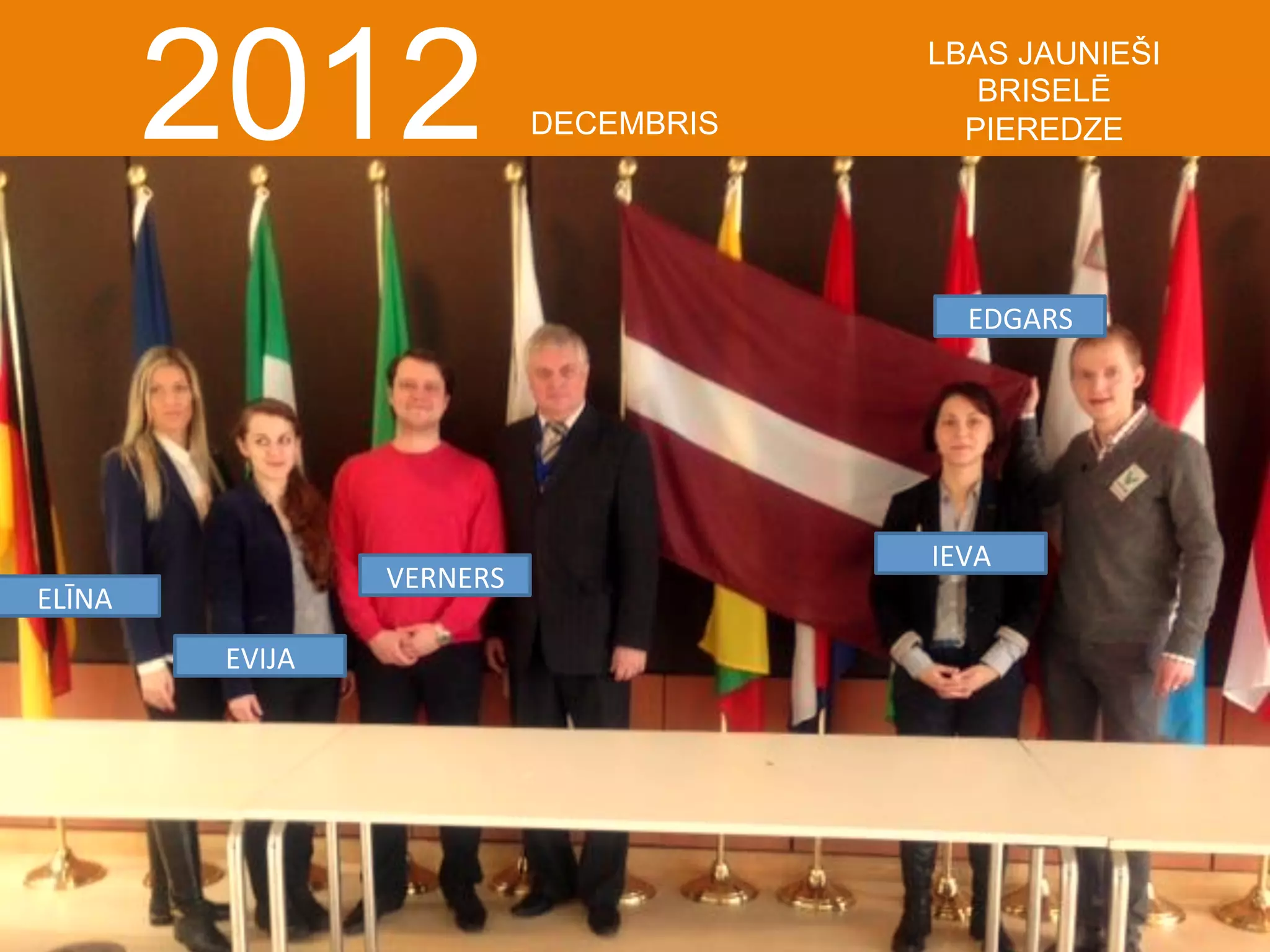  

2012

DECEMBRIS

LBAS JAUNIEŠI
BRISELĒ
PIEREDZE

EDGARS	
  

VERNERS	
  

ELĪNA	
  
EVIJA	
  

IEVA	
  

 