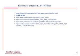Security of interest LU0414678861
5
▪ https://issuu.com/bondstrading/docs/lbbw_alpha_stable_lu0414678861
▪ LINK HERE
▪ https://www.southeycapital.com/LBBW_Alpha_Stable/
▪ https://issuu.com/home/published/lbbw_alpha_stable_lu0414678861
▪ https://www.pinterest.co.uk/SoutheyCapital/lbbw-alpha-stable-bezugsrechte/
▪ https://southeycapital.com/data/LBBW_Alpha_Stable/Bloomberg_DES_LBBW_Alph
a_Stable_LU0414678861.png
 