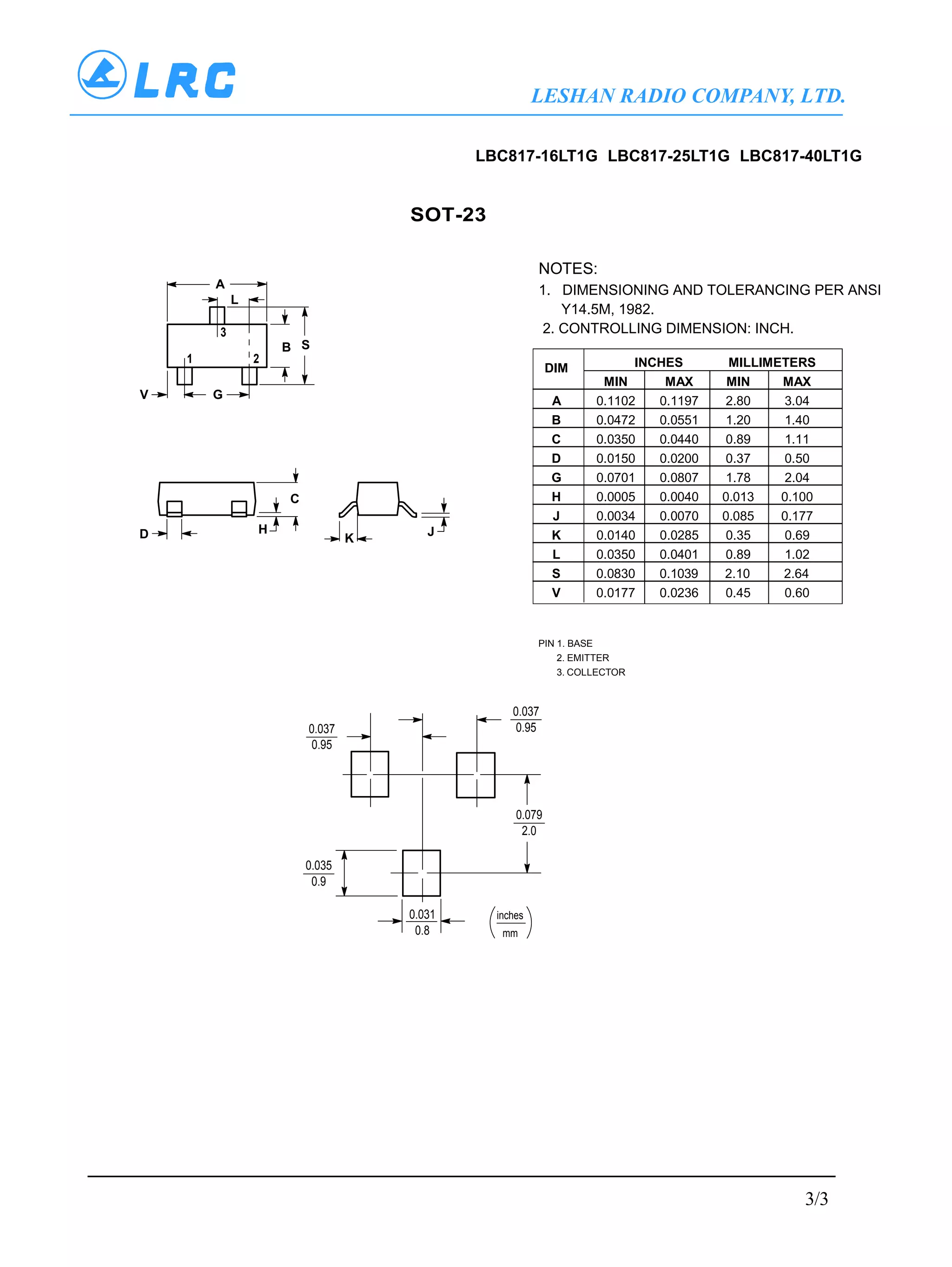Original NPN Transistor LBC817 BC817 6C SMD Code 500mA 45V SOT23 | PDF