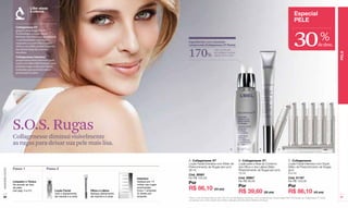 L’Bel aliada
                               à ciência
                                                                                                                                                                                                                                     Especial
                                                                                                                                                                                                                                     PELE



                                                                                                                                                                                                                                    30
                    Collagenesse XT:
                    graças à tecnologia Filler
                    Technologie, a Loção Facial
                    diminui visivelmente a quantidade
                    e a profundidade das rugas,
                    enquanto a Loção Olhos e Lábios                                                                 Ingredientes com resultado
                                                                                                                    comprovado (Collagenesse XT Rosto)
                                                                                                                                                                                                                                                                 %
                                                                                                                                                                                                                                                              de desc.
                    oferece um efeito preenchimento


                                                                                                                    170%
                    das linhas finas de maneira                                                                                                maior produção




                                                                                                                                                                                                                                                                          PELE
                    imediata.                                                                                                                  de colágeno natural
                                                                                                                                               depois de 6 horas*
                    Collagenesse intensivo:
                    proporciona efeito intensivo pois
                    conta com Microfill Protéine, uma
                    proteína cujas moléculas foram
                    reduzidas para permitir maior
                    penetração na pele.




                  S.O.S. Rugas
                  Collagenesse diminui visivelmente
                  as rugas para deixar sua pele mais lisa.
                                                                                                                                                                A                               B                   C



                                                                                                                    A. Collagenesse XT                                   B. Collagenesse XT                                    C. Collagenesse
                                                                                                                    Loção Facial Intensiva com Efeito de                 Loção para a Área de Contorno                         Loção Facial Intensiva com Duplo
                                                                                                                    Preenchimento de Rugas (am-pm)                       dos Olhos e dos Lábios Efeito                         Efeito de Preenchimento de Rugas
                  Passo 1                    Passo 2
www.lbel.com.br




                                                                                                                    30 ml                                                Preenchimento de Rugas (am-pm)                        (pm)
                                                                                                                                                                         15 ml                                                 8.4 ml
                                                                                                                    Cód. 00581
                                                                                                 Intensivo          De R$ 123,00                                         Cód. 00957                                            Cód. 01167
                                                                                                                                                                         De R$ 56,50                                           De R$ 123,00
                  Limpador e Tônico                                                              Aplique por 14
                                                                                                                    Por
                  De acordo ao tipo                                                              noites nas rugas
                                                                                                                                                                         Por                                                   Por
                  de pele.                                                                       acentuadas.
                                                                                                                    R$ 86,10 (43 pts)
                  (ver pág. 3 e 21)                 Loção Facial
                                                    Use-o diariamente,
                                                                          Olhos e Lábios
                                                                          Aplique diariamente,
                                                                                                 Inclui 7 ampolas
                                                                                                 (2 doses por                                                            R$ 39,60 (20 pts)                                     R$ 86,10 (43 pts)
 30                                                 de manhã e à noite.   de manhã e à noite.    ampola).           *Teste in vitro de ativamento do Gen COL1A1 em fibroblastos humanos, com os ingredientes da tecnologia Filler Technologie de Collagenesse XT Facial   31
                                                                                                                    comparado com cultivo celular de controle, realizado pelo laboratório Sederma (França).
 