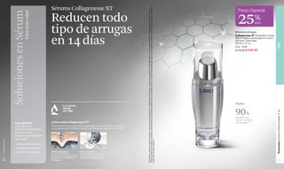 25Precio Especial % 
dcto 
Soluciona arrugas 
Collagenesse XT Tratamiento Facial 
Efecto Relleno de Arrugas en Loción 
(am-pm). Toda edad. 
30 ml e 1 fl. oz. 
Cód. 12381 
$ 740.00 $ 549.00 
Promoción Estuche Perfeccionador, P 29 PIEL 
43 
Sérums Collagenesse XT 
Reducen todo 
tipo de arrugas 
en 14 días 
¿Cómo actúa Collagenesse XT? 
Cuenta con la tecnología Filler Technologie que contiene microcápsulas 
con péptidos que brindan dos efectos al entrar en contacto con la piel: 
Efecto inmediato: 
Las microcápsulas 
penetran en cualquier tipo 
de arrugas y la rellenan 
al instante. 
Efecto tratante: 
Los péptidos son liberados 
y llegan a los diferentes 
niveles de la epidermis. 
La ciencia 
detrás 
de L’Bel 
*Porcentaje de mujeres que percibió el beneficio a la 4ta. semana en prueba de uso de Collagenesse XT Facial, Ojos y Labios pruebas realizadas en GFK Merc, México; con 128 mujeres (Facial) y 125 (Ojos y Labios) entre los 40 y 60 años. 
**Estudio Científico de Fotografías Comparadas en Alta Resolución en los Laboratorios AMA de Nueva York, Estados Unidos, con Análisis Fotogramétrico de Imágenes. Se muestra el mejor resultado obtenido en las voluntarias. Los resultados 
pueden variar de persona a persona. 
Rostro 
90% 
percibió una 
menor cantidad 
de arrugas.** 
Los sérums 
contribuyen 
a la absorción de los 
activos en las 
capas más profundas 
de la piel. 
_Alta concentración. 
_Rápida absorción. 
_Acción inmediata. Soluciones en Sérum 
Para toda edad 
www.lbel.com 
42 
43 
 