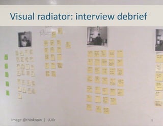 Visual	
  radiator:	
  interview	
  debrief	
  




Image	
  @thinknow	
  	
  |	
  	
  LUXr	
         23	
  
 