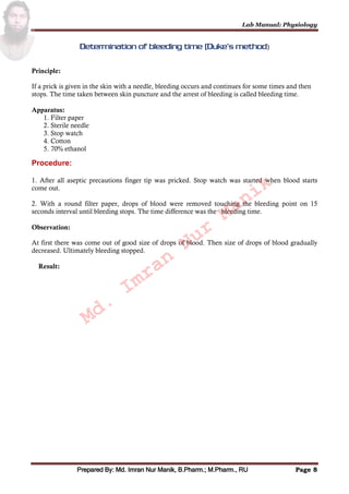 Laboratory Manual for Physiology: MANIK | PDF