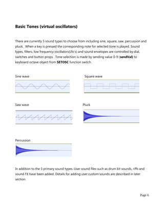 Basic Tones (virtual oscillators)
There are currently 5 sound types to choose from including sine, square, saw, percussion...